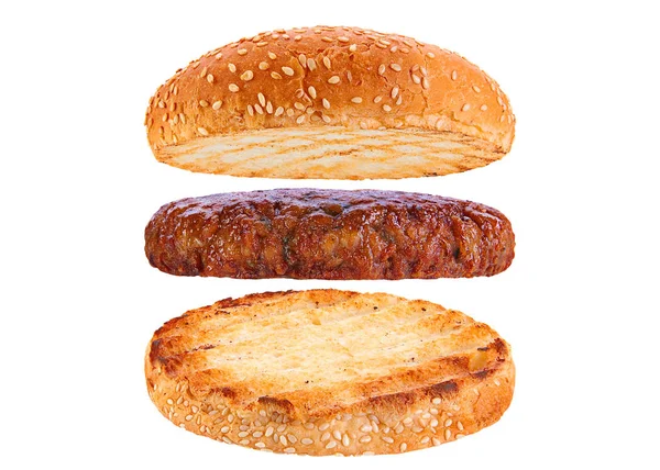 Bun and veal rissole ingredient hamburger — Stock Photo, Image