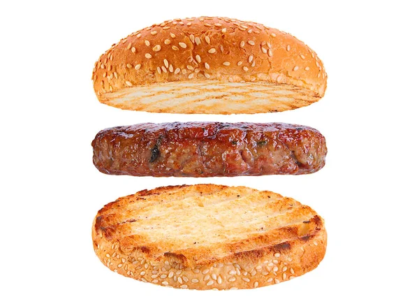 Hamburger sznycle składnik Bun i wieprzowina — Zdjęcie stockowe