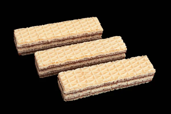 Witte Wafer Close Geïsoleerd Zwarte Achtergrond — Stockfoto