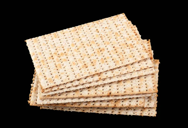 Pão Judeu Tradicional Matzo Isolado Preto — Fotografia de Stock