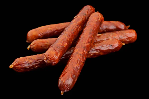 Small Smoked Sausage Spice Isolated Black Background — Stock Photo, Image