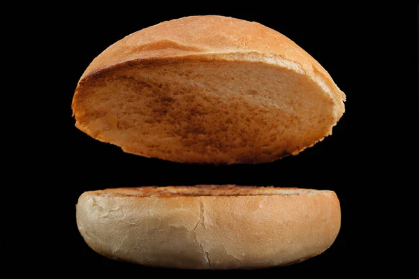 Domácí Hamburger Bun Smažené Povrchem Černém Pozadí — Stock fotografie