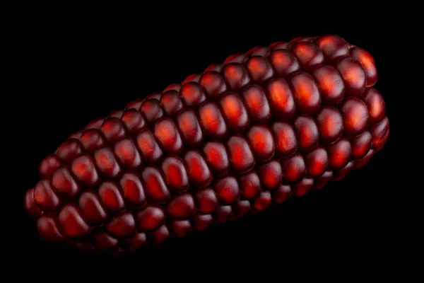 褐色装饰五彩缤纷的玉米种子特写 在黑色上隔离 — 图库照片