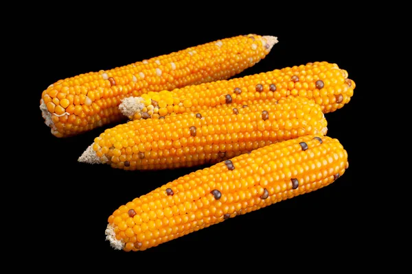 Желтый Попкорн Сухие Семена Изолированы Черном Фоне — стоковое фото