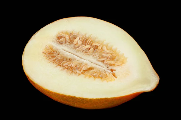 Melão Doce Frutas Closeup Isolado Fundo Preto — Fotografia de Stock
