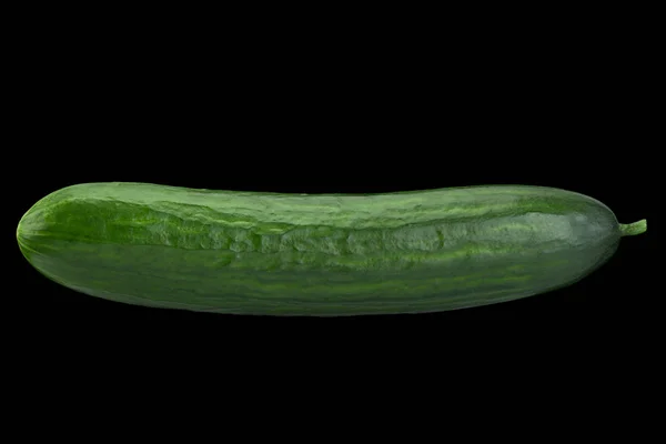 Lång Grön Gurka Vegetabilisk Närbild Isolerad Svart Bakgrund — Stockfoto