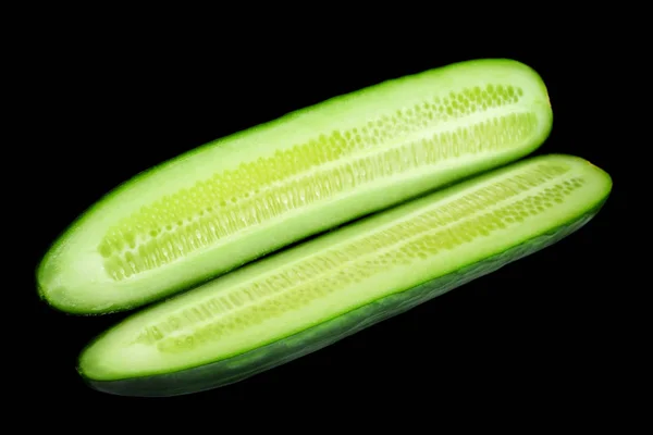 Long Verde Pepino Vegetal Closeup Isolado Fundo Preto — Fotografia de Stock