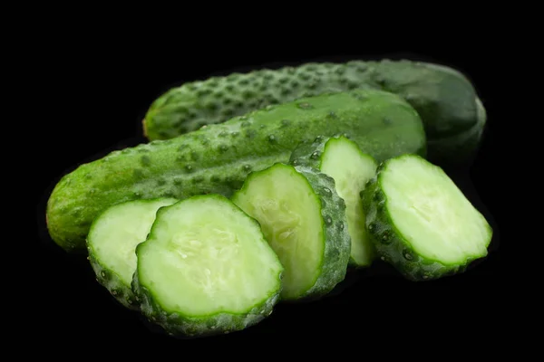 Pepino Vegetal Closeup Isolado Fundo Preto — Fotografia de Stock