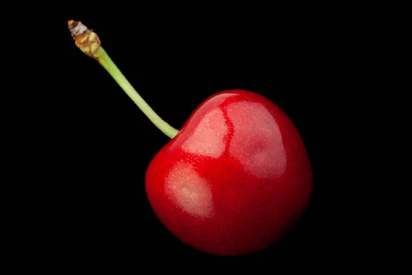 Primer Plano Fruta Cereza Aislado Sobre Fondo Negro —  Fotos de Stock