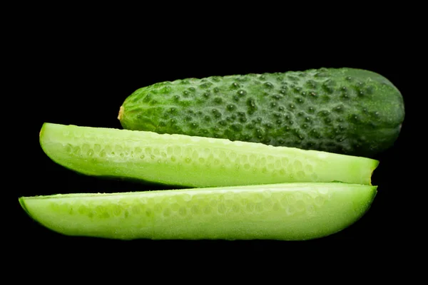 Gurka Grönsaker Närbild Isolerad Svart Bakgrund — Stockfoto