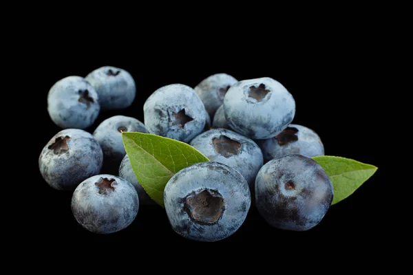 Blueberry Dengan Daun Tertutup Terisolasi Pada Latar Belakang Hitam Stok Foto
