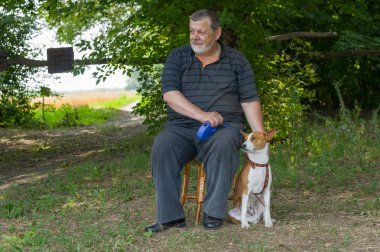 Komuta sizde bir tabure dört-uzun bacaklı arkadaşı (alçaklık köpek) yaz Park yanında oturan