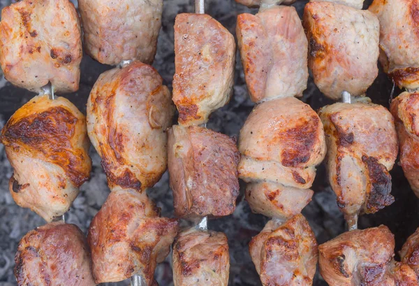 Carne Porco Suculenta Cozida Livre Carvões Ardentes — Fotografia de Stock