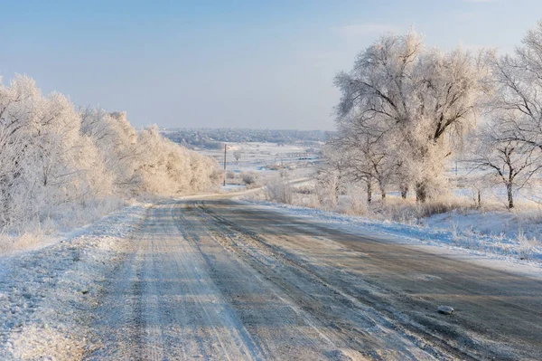 Winter Landscape Country Slippery Road Solone Village Central Ukraine Royalty Free Stock Photos