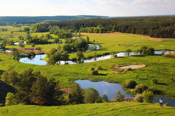 Doğu Ukrayna, Vovchansk yakınlarındaki Seversky Donets Nehri 'nin yolları. Güzel ilkbahar manzarası.