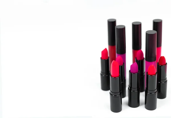 Een Set Cosmetica Voor Make Van Lippenstift Lipgloss Roze Rode — Stockfoto