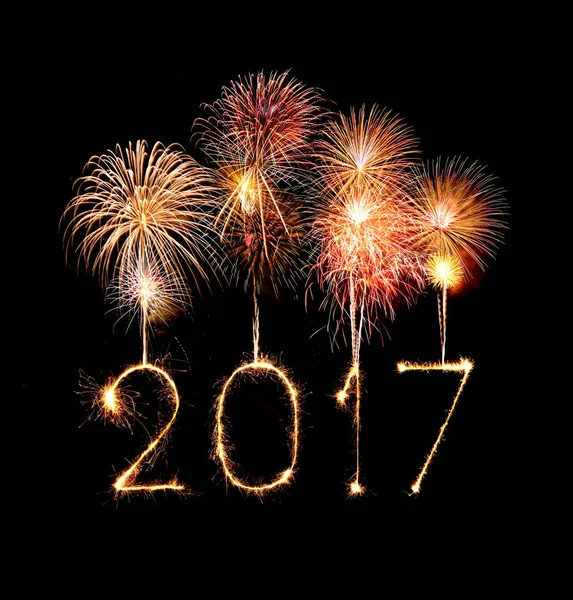 2017 Happy New Year feux d'artifice étincelles — Photo