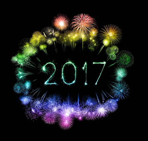 2017 Happy New Year feux d'artifice étincelles — Photo