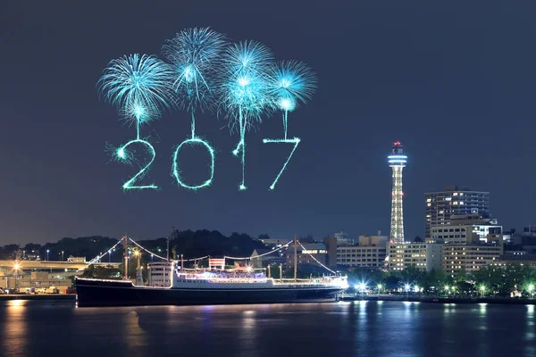 2017 New Year Fireworks over marina bay in Yokohama City, Japan