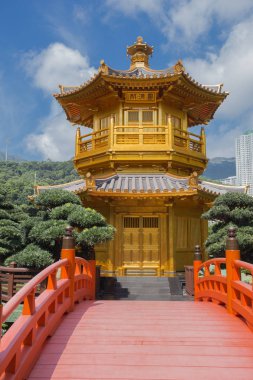 Golden teak ahşap pagoda Nan Lian Garden Hong Kong