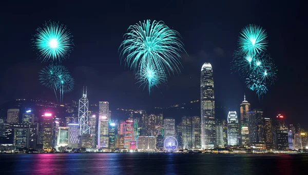 Vuurwerk Festival over Hong Kong stad — Stockfoto