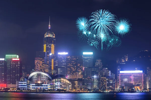 Vuurwerk Festival over Hong Kong stad — Stockfoto