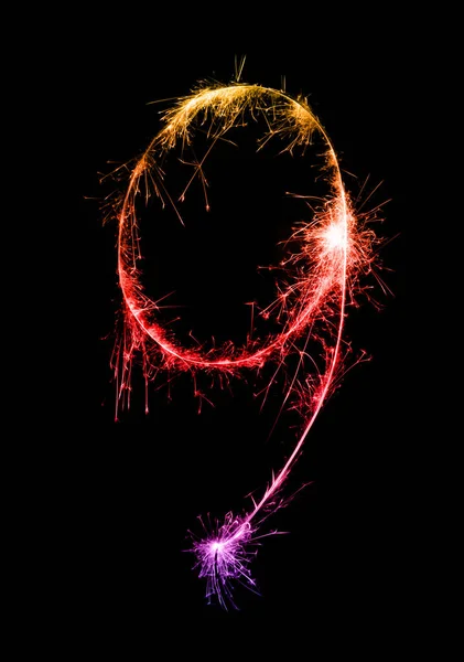 9.Digit nine made of firework sparklers at night — Stock Photo, Image