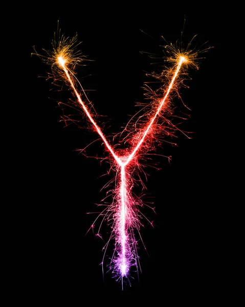 Alphabet de feux d'artifice scintillants Y (lettres majuscules) la nuit — Photo