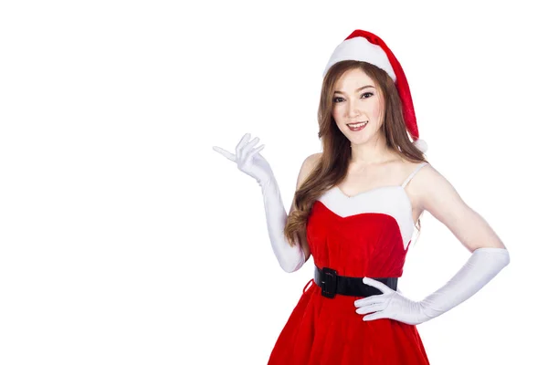 Vacker sexig kvinna bär jultomte kläder isolerad på whi — Stockfoto