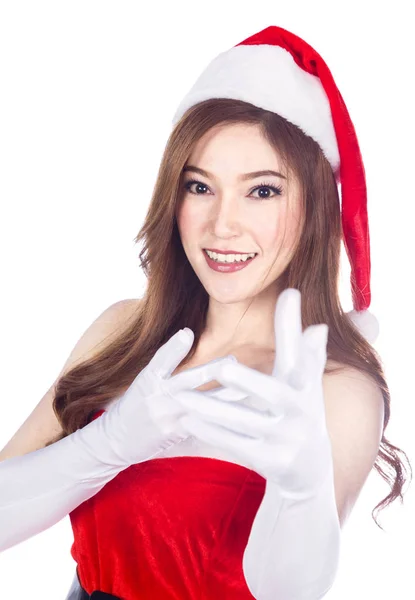 Bela sexy menina vestindo santa claus roupas isolado no whit — Fotografia de Stock