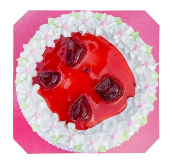 White biirthday cake with strawberry isolated on white backgroun — Stock Photo, Image