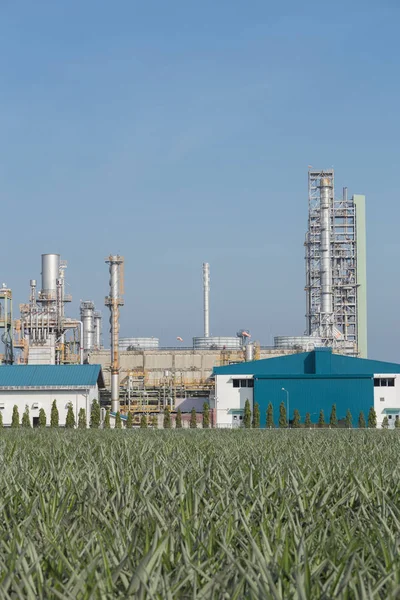 Planta industrial de refinería de petróleo con cielo — Foto de Stock