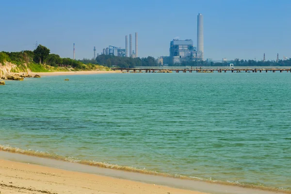 Sai Thong beach and sea with electrical power plant , Rayong, Th — Stock Photo, Image