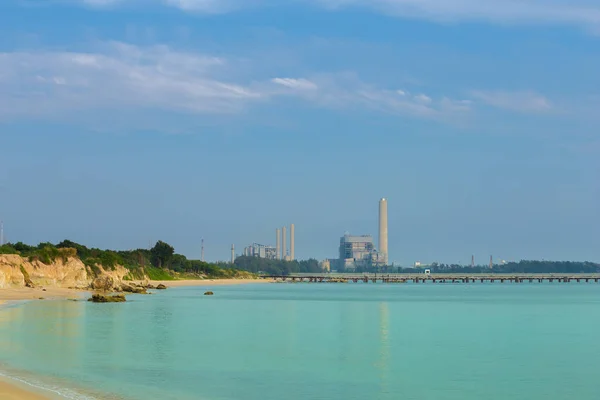 Sai Thong beach and sea with electrical power plant , Rayong, Th — Stock Photo, Image