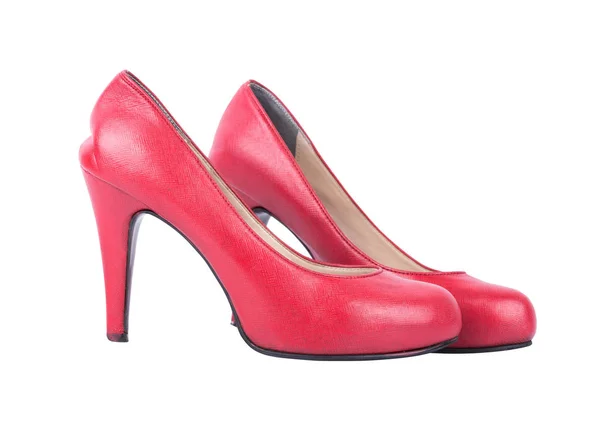 Červená vysoký podpatek boty ženy na bílém — Stock fotografie