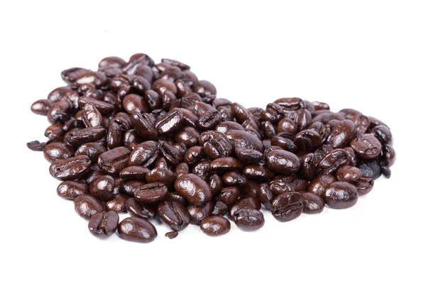 Coffee beans in shape of heart on white background — Stock Photo, Image