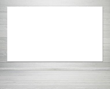 Oda iç ahşap duvar ve zemin adam ile boş poster
