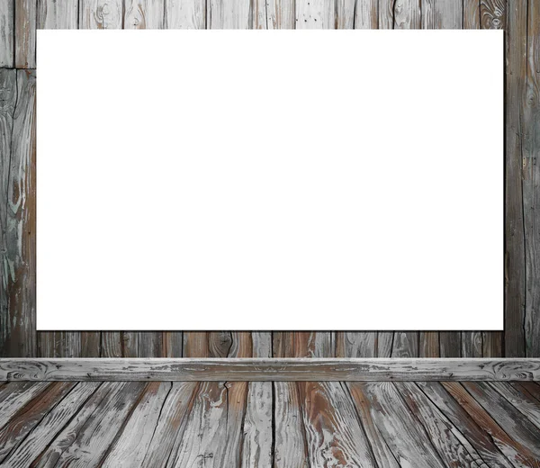 Lege poster in kamer interieur met houten wand- en pagina — Stockfoto