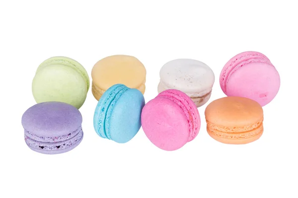 Süße bunte Kuchen Macaron oder Makronen isoliert auf weißem Backgr — Stockfoto