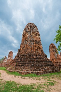 Buda heykelleri ve Wat Mahathat Ayutthaya içinde pagoda kalıntıları 