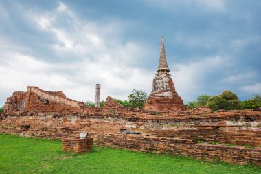 Buda heykelleri ve Wat Mahathat Ayutthaya içinde pagoda kalıntıları 