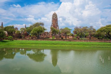 Buda heykelleri ve pagoda Wat Phra RAM Ayutthaya içinde kalıntıları 