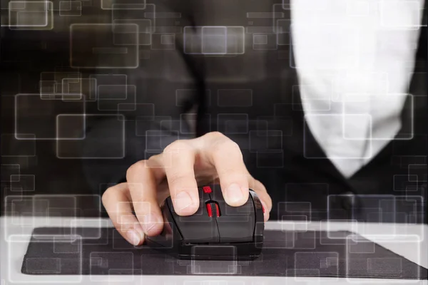 Hand working with mouse of computer — Stock Photo, Image