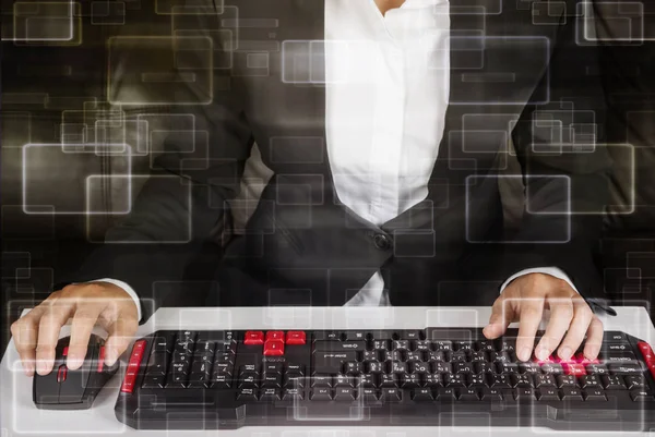 Hands working on computer keyboard and mouse — Stock Photo, Image