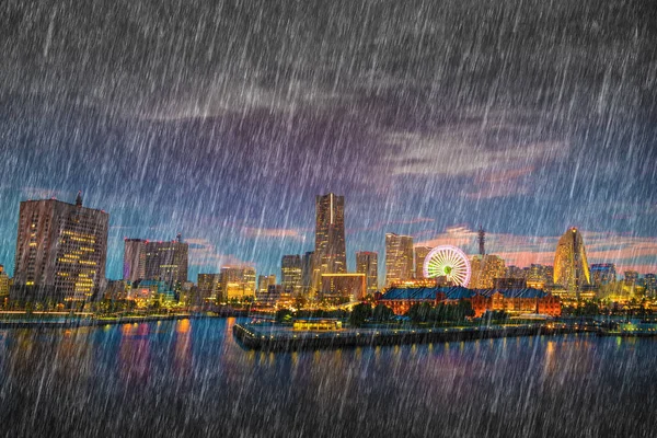 Falling rain at Yokohama city, Japan — Stock Photo, Image