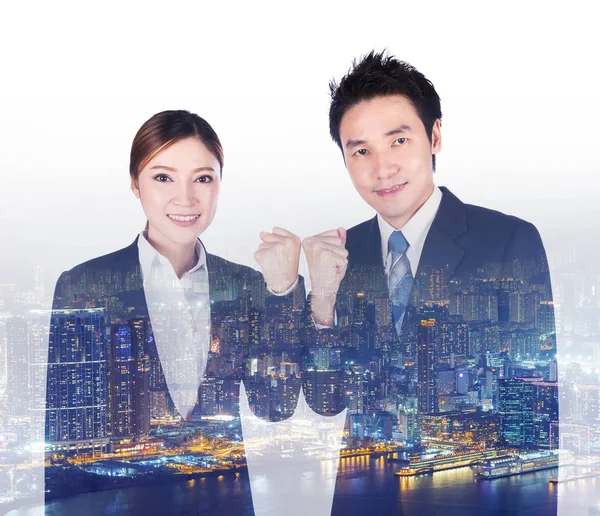 ビジネスの成功の男性と女性の腕 ra の二重露光 — ストック写真