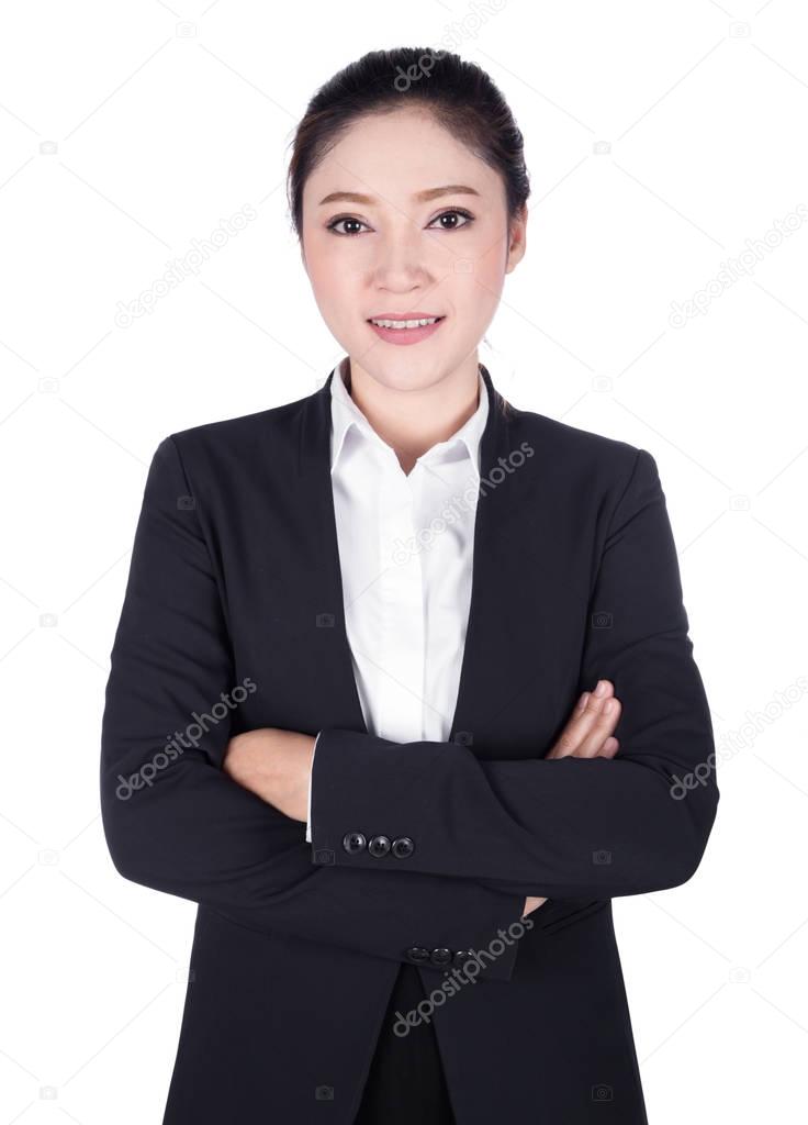 portrait business woman in suit. Crossed arms. isolate on white 