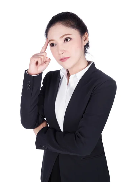 Portrait business woman thinking isolated on white — Stock Photo, Image