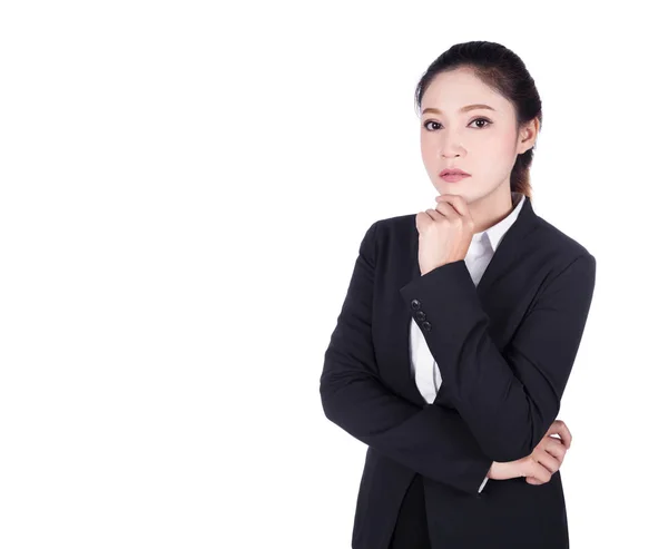 Retrato mulher de negócios pensando isolado no branco — Fotografia de Stock