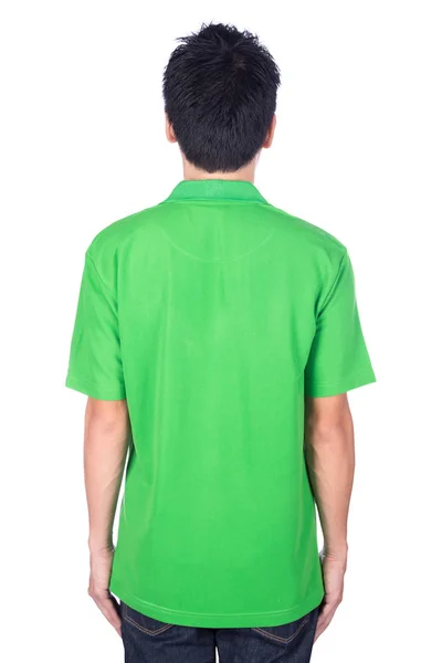 Homem em camisa polo verde isolado no fundo branco (parte de trás ) — Fotografia de Stock